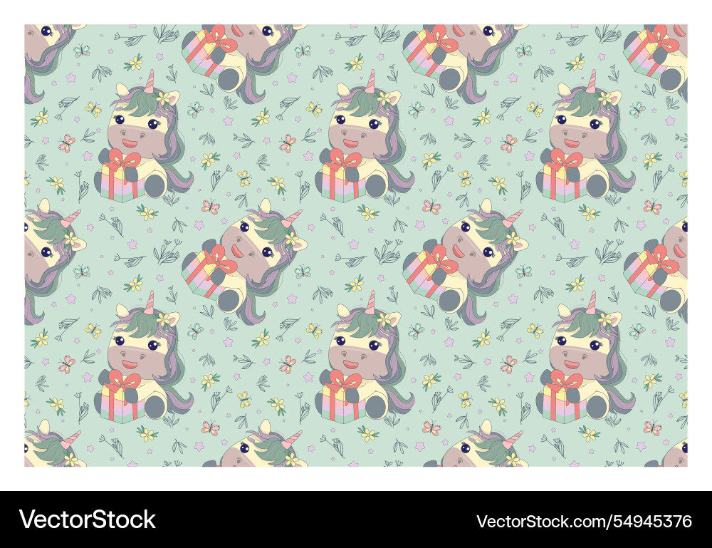 Repeating seamless pattern with adorable unicorn Vector Image