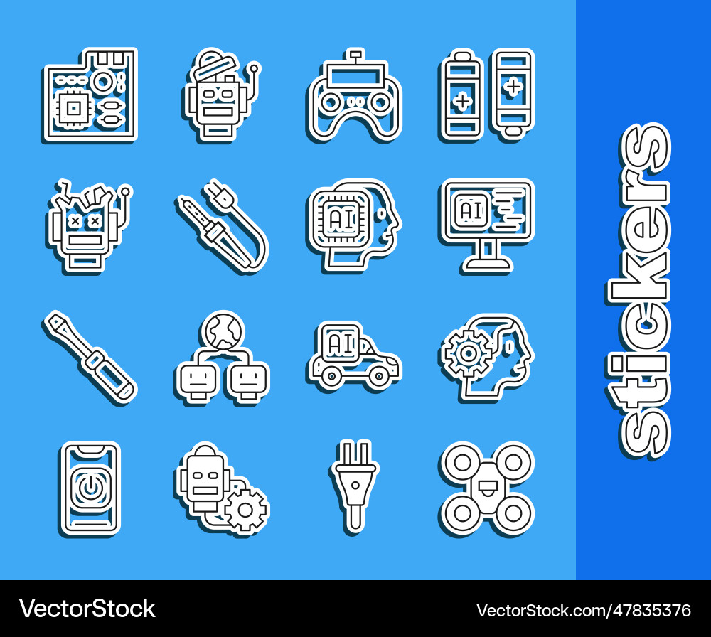 Set line drone humanoid robot software remote Vector Image