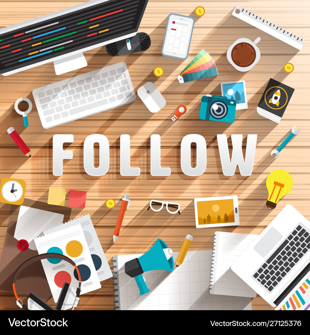 Top view desk prepare working for text follow flat Top view desk prepare working for text follow flat vector image