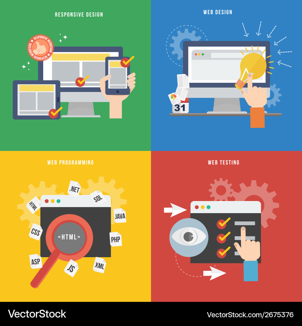 Web Development Icon Set - Flat Style vector image