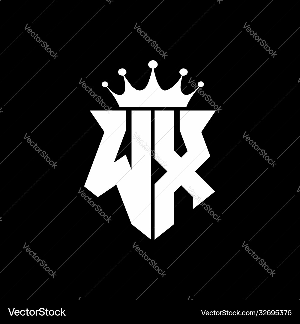 Wx logo monogram shield shape with crown design Vector Image