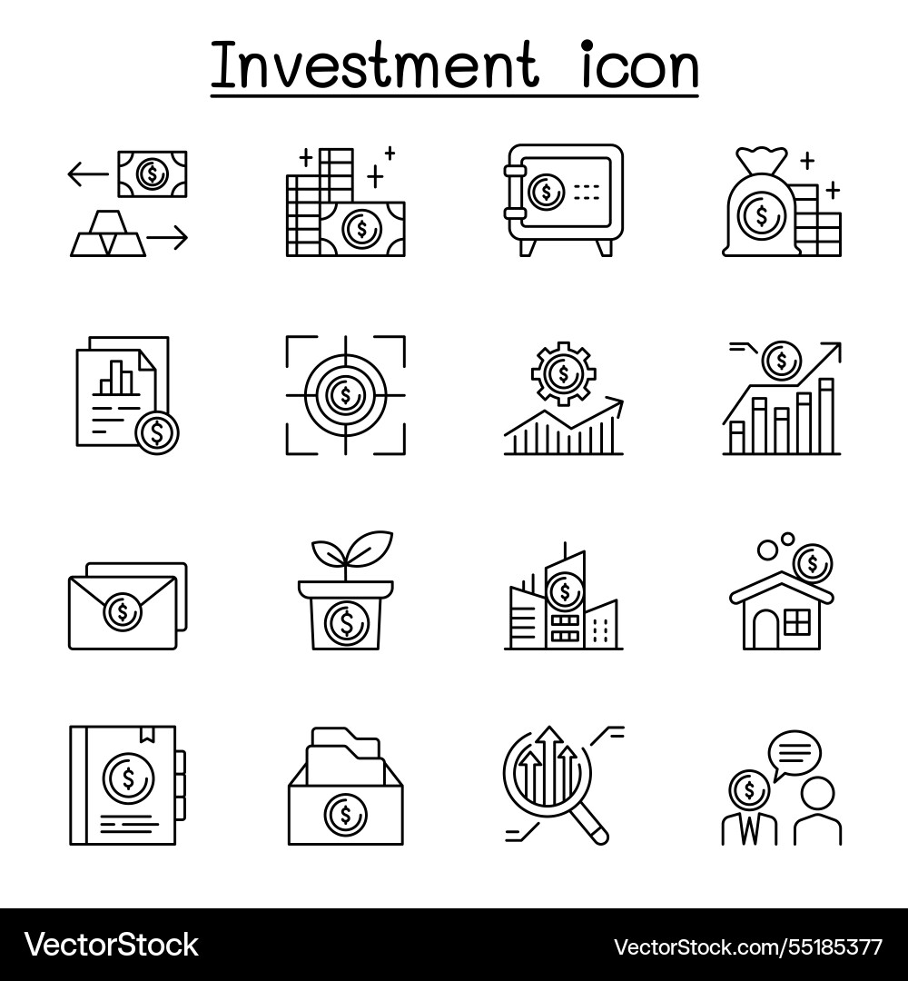 Business investment icon set in thin line style Business investment icon set in thin line style Vector Image