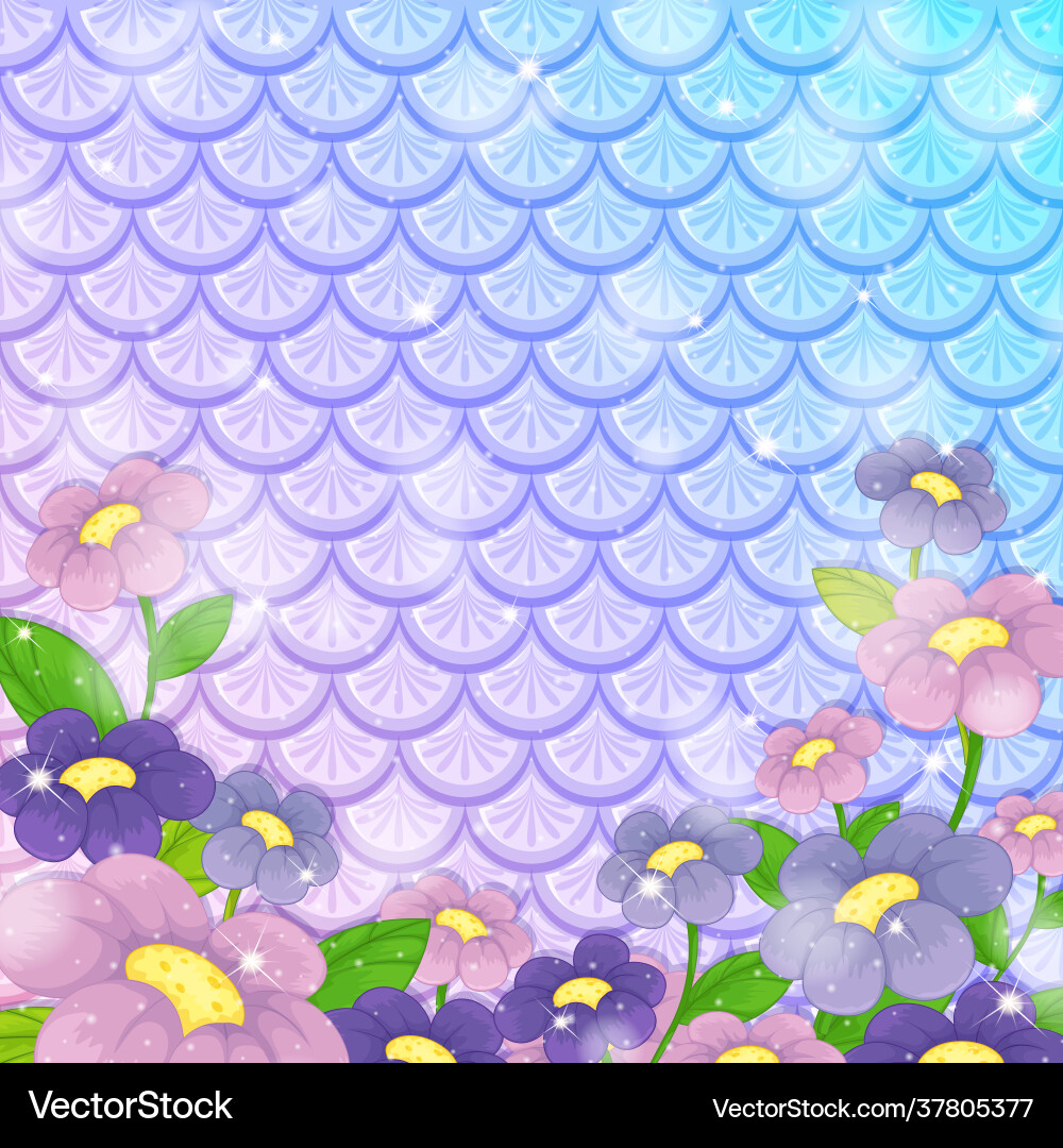 Fantasy fish scales background with many flowers Fantasy fish scales background with many flowers vector image