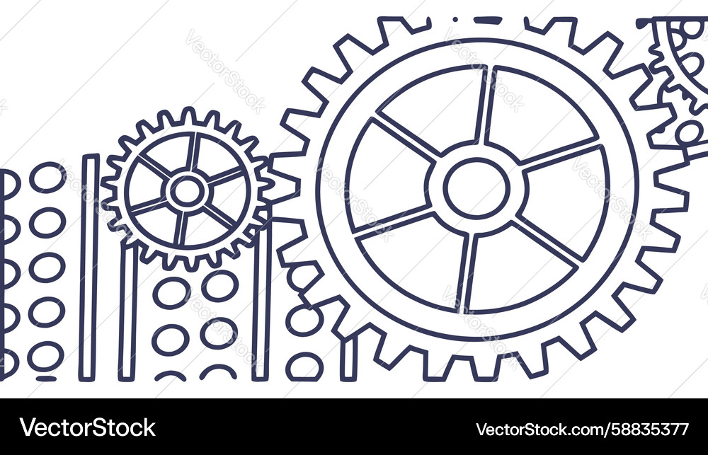 Interlocking gears and cogs outline design Vector Image