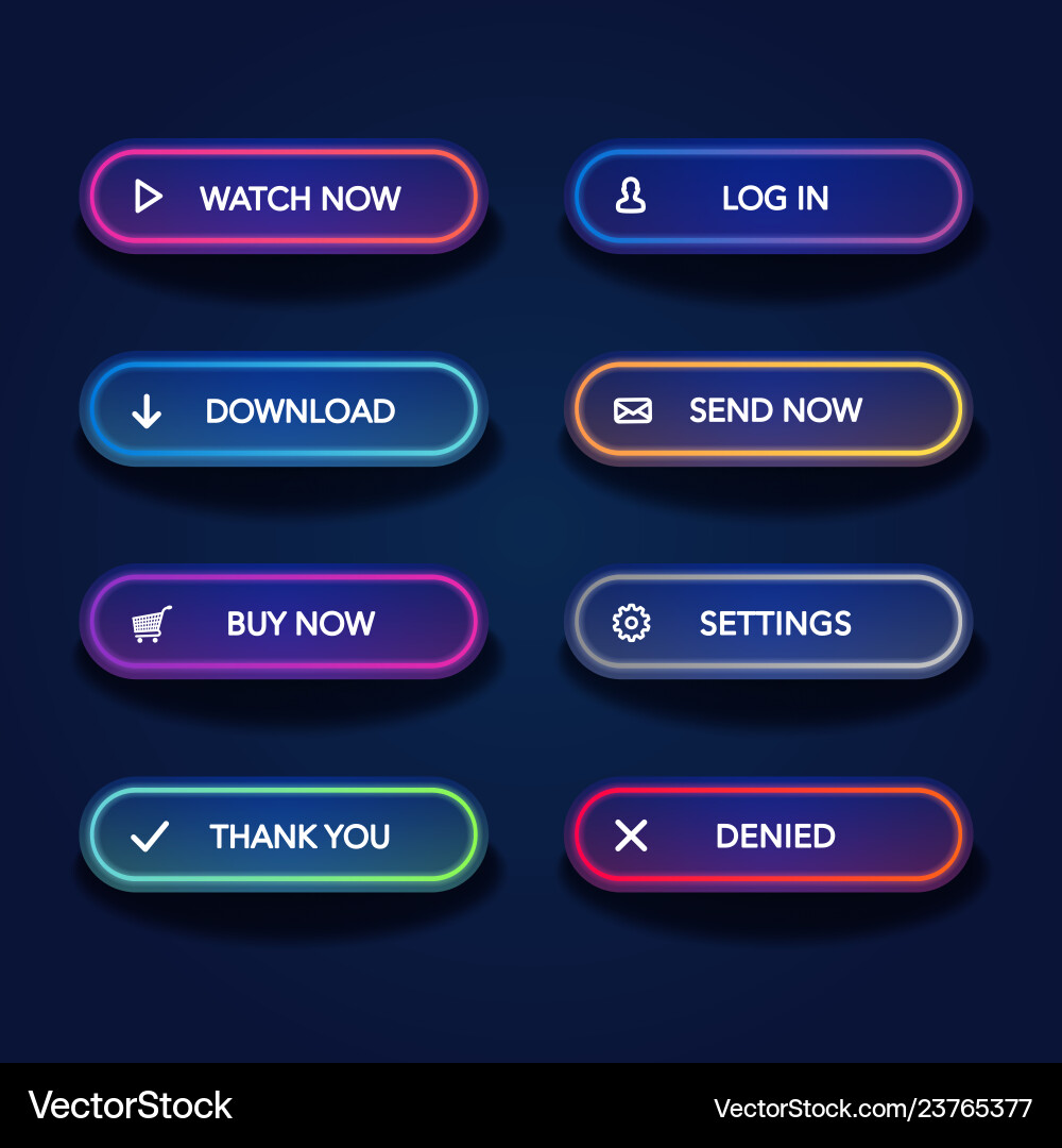 Neon Glowing Button Set Vector Image