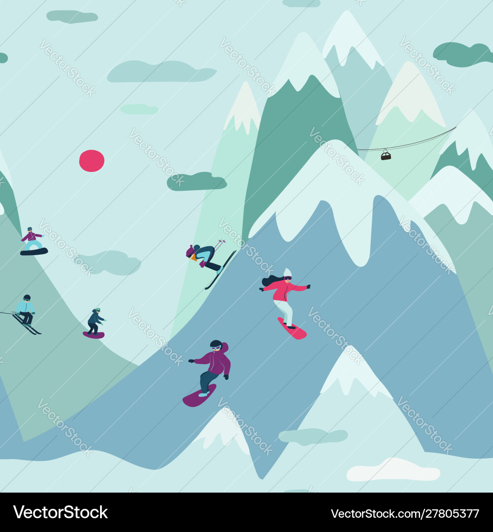 Seamless pattern with skiing and snowboarding Seamless pattern with skiing and snowboarding vector image