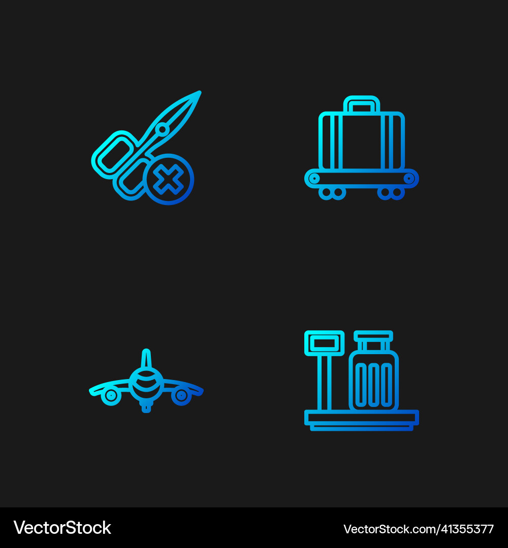 Set line scale with suitcase plane no scissors Set line scale with suitcase plane no scissors Vector Image