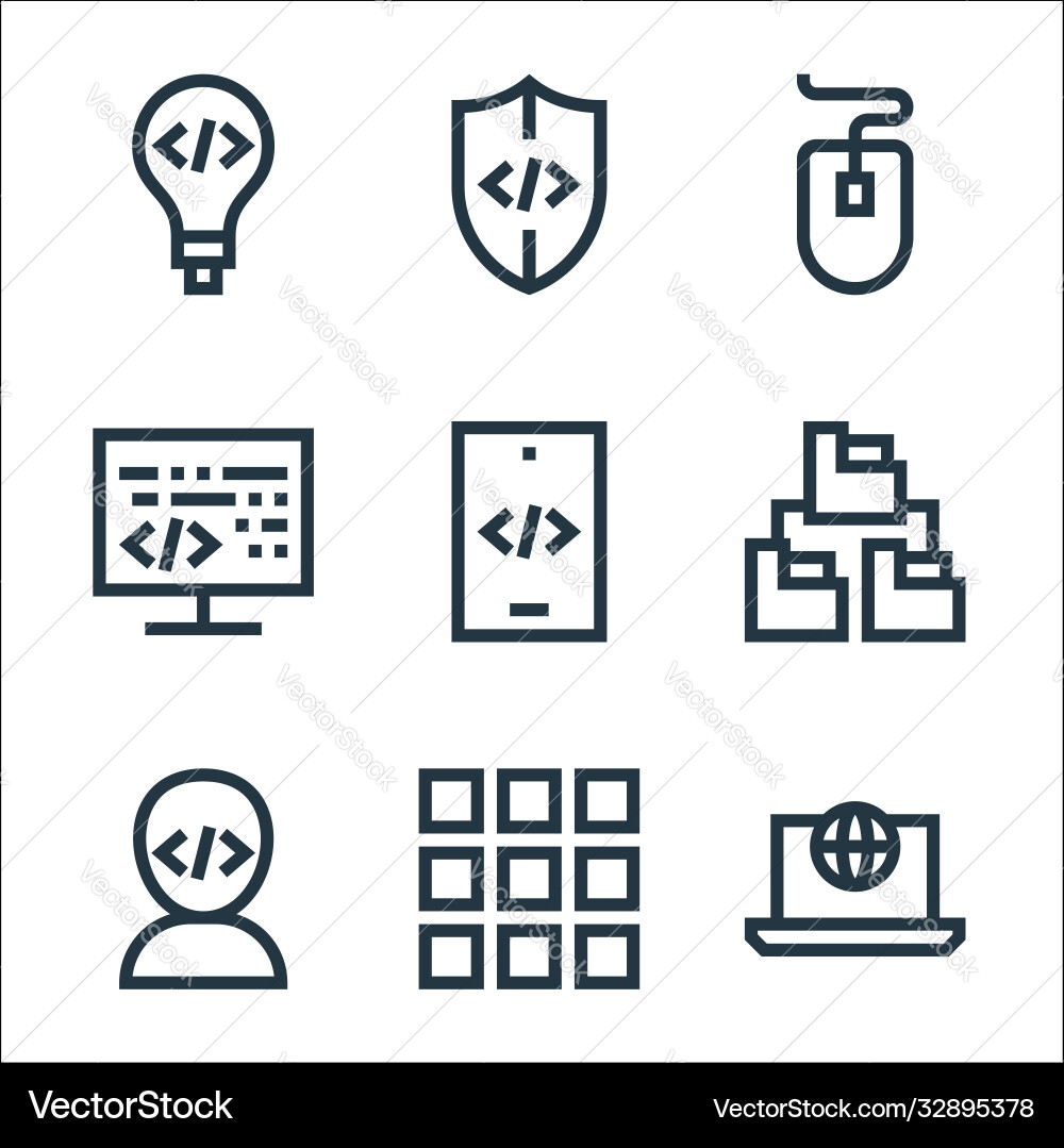 Development line icons linear set quality Development line icons linear set quality Vector Image