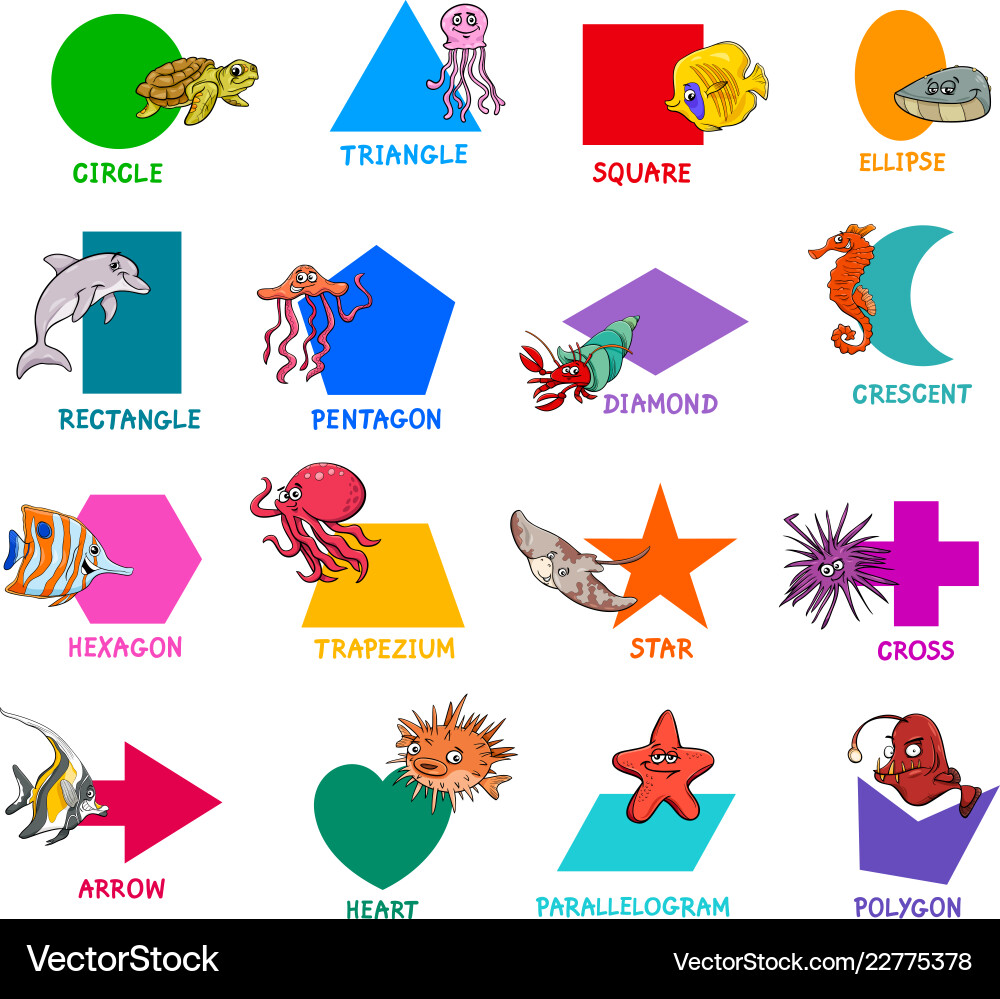 Geometric shapes with sea animal characters set vector image