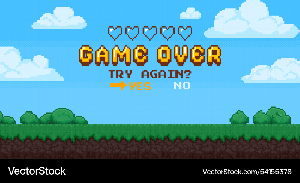 Pixel game over background retro 8 bit video Pixel game over background retro 8 bit video vector image