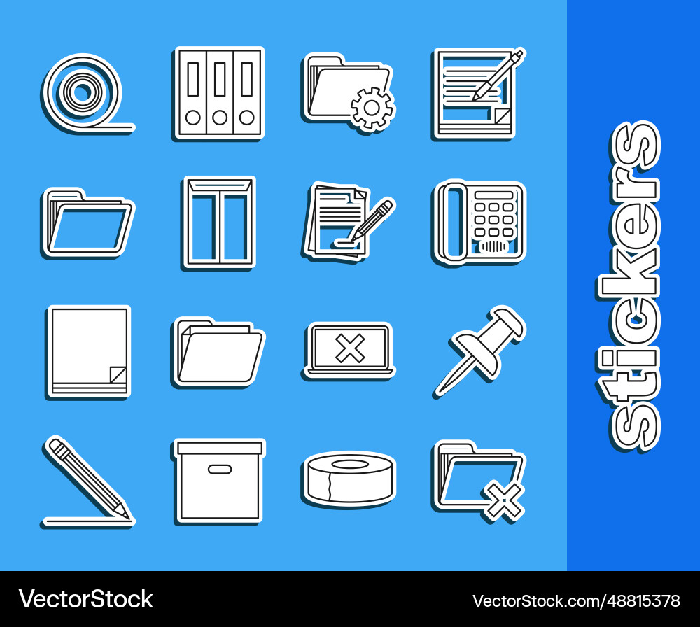 Set line delete folder push pin telephone Vector Image