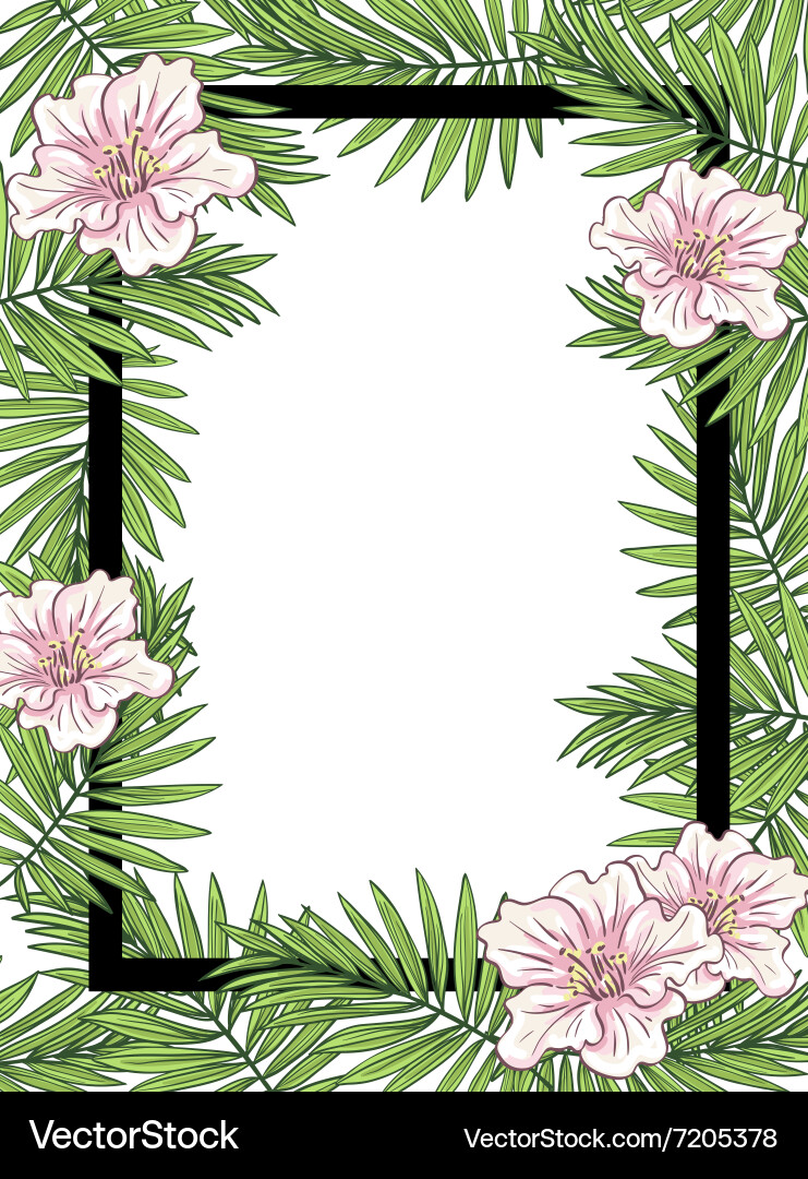 Tropical Palm Frame with Flowers Vector Image