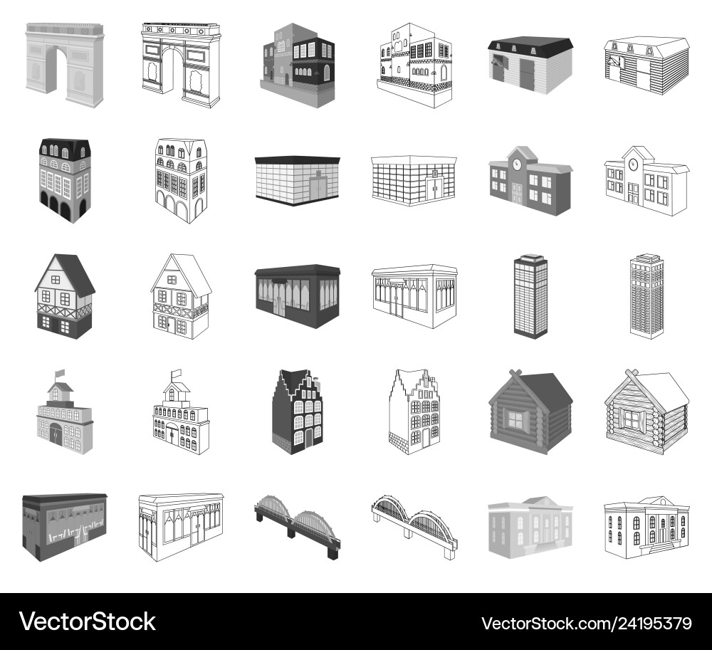 Building and architecture monochromeoutline icons Building and architecture monochromeoutline icons Vector Image