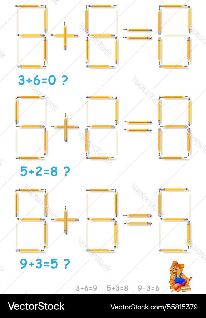 In each task move 1 pencil to make the equations In each task move 1 pencil to make the equations vector image