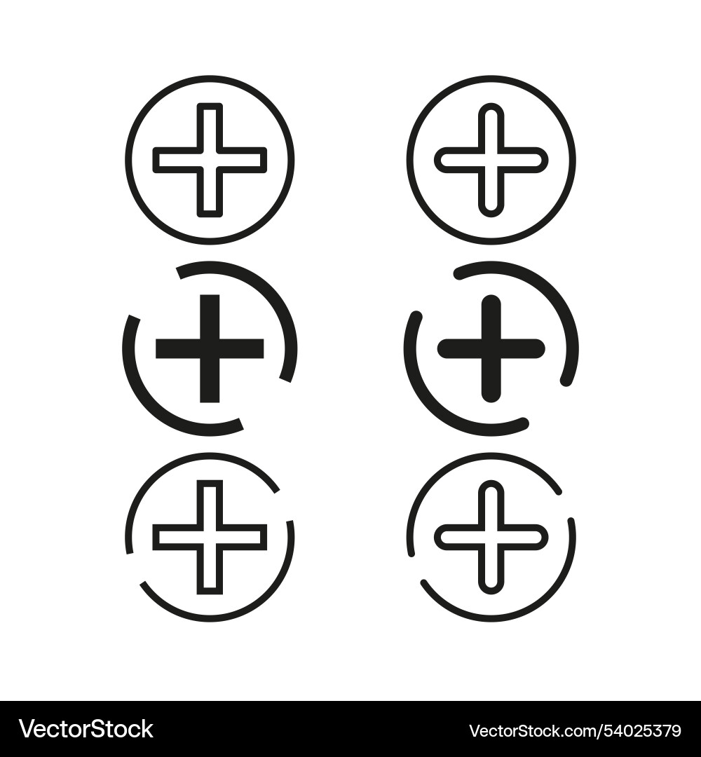Plus icons add button symbols positive circular vector image