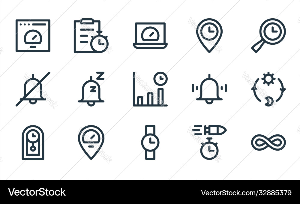 Speedometer and time line icons linear set vector image