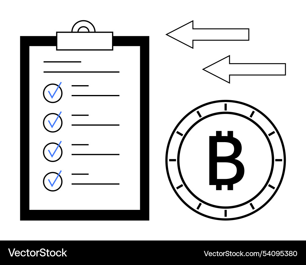Bitcoin transaction process concept with checklist vector image