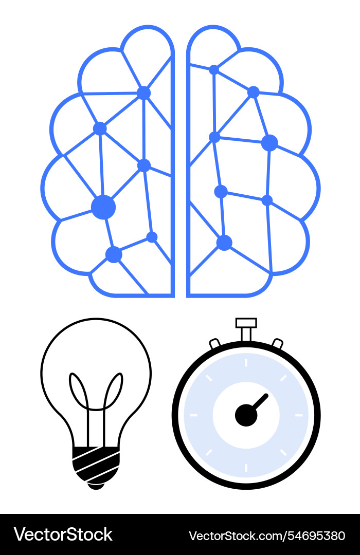 Brain neural network lightbulb and stopwatch Brain neural network lightbulb and stopwatch vector image