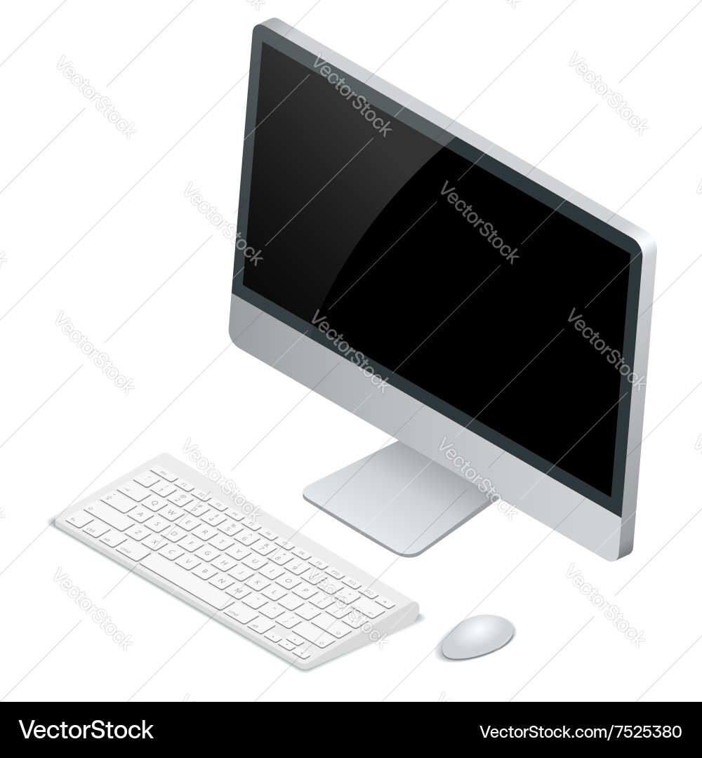 Desktop computer with wireless keyboard and mouse vector image