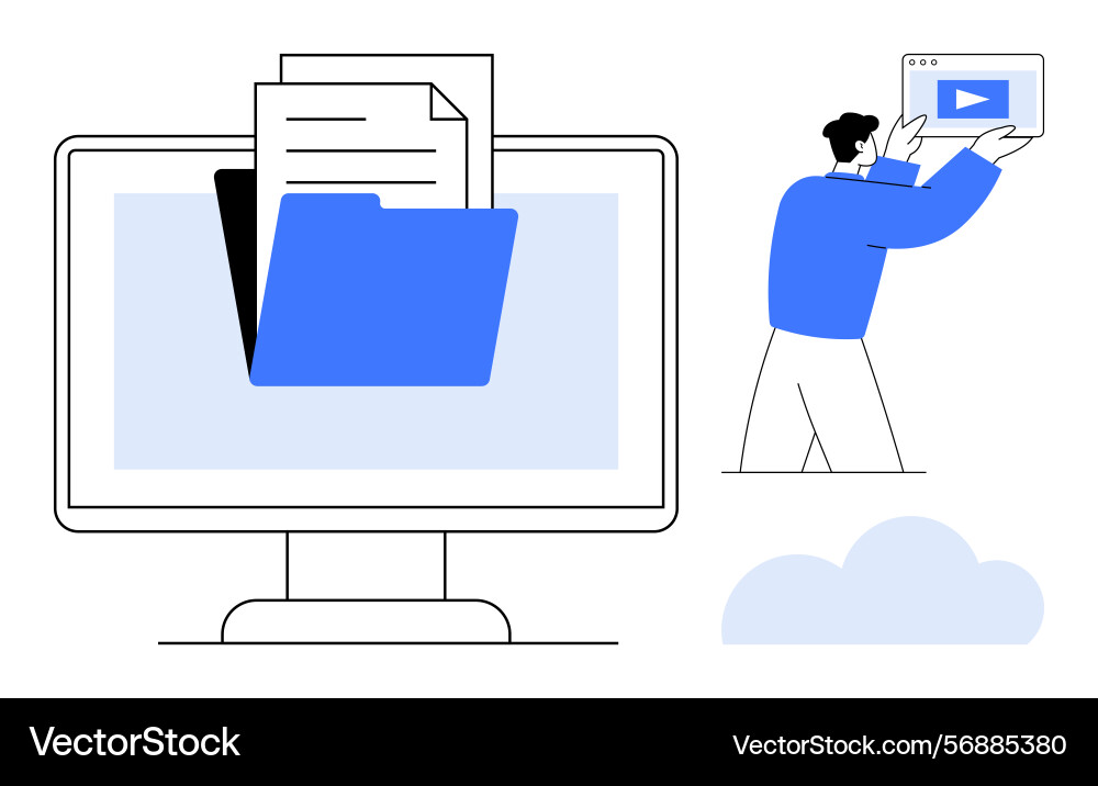 Digital file management with computer screen Digital file management with computer screen vector image