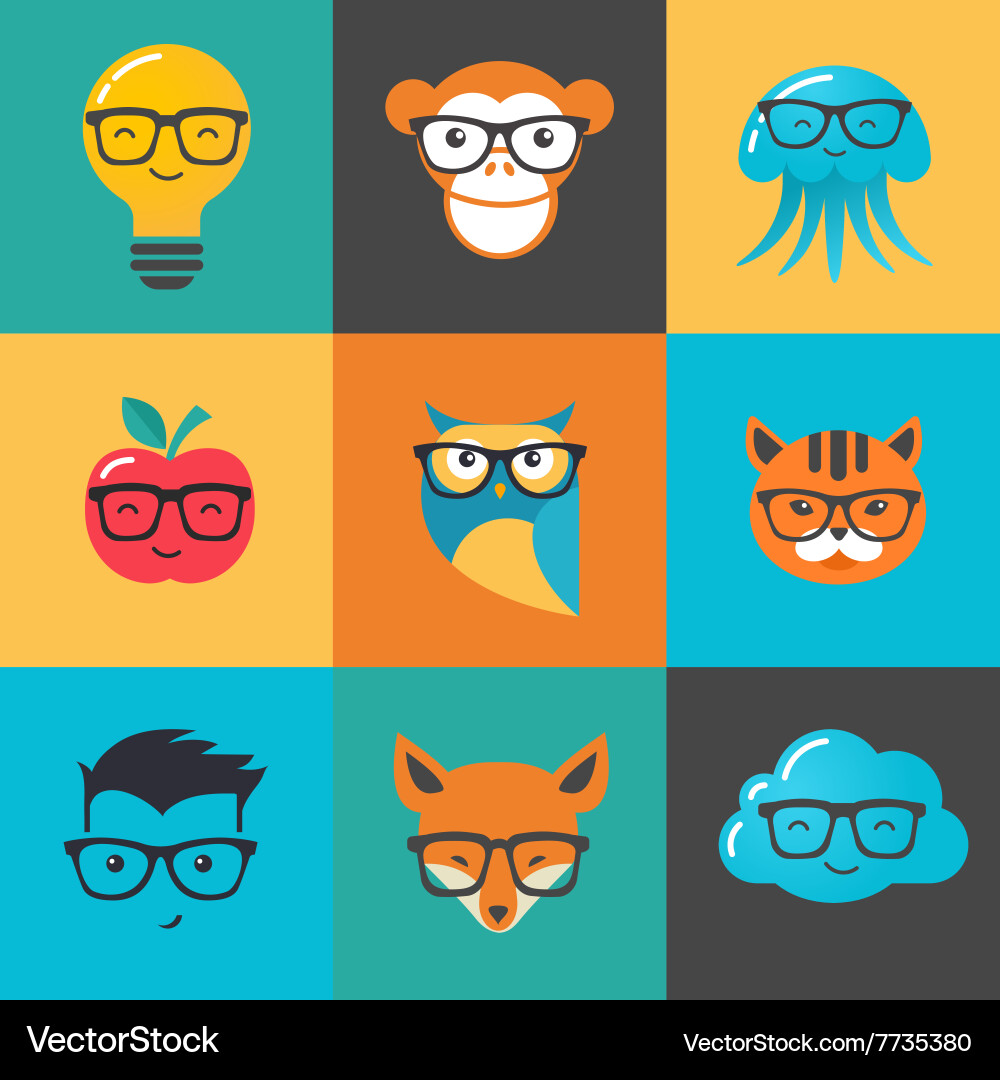 Geek nerd smart hipster icons and symbols vector image