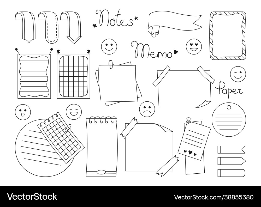 Notebook paper sticky note set sticker notepad pin Notebook paper sticky note set sticker notepad pin vector image