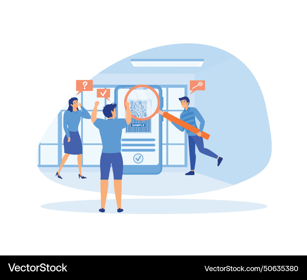 People scanning qr code for payment via smart vector image