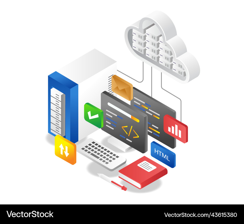 Programmiersprache mit Cloud-Server vektorbild