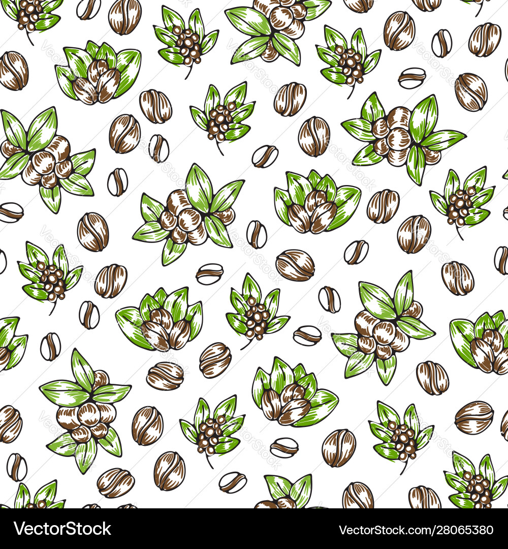 Seamless coffee background with branch Vector Image