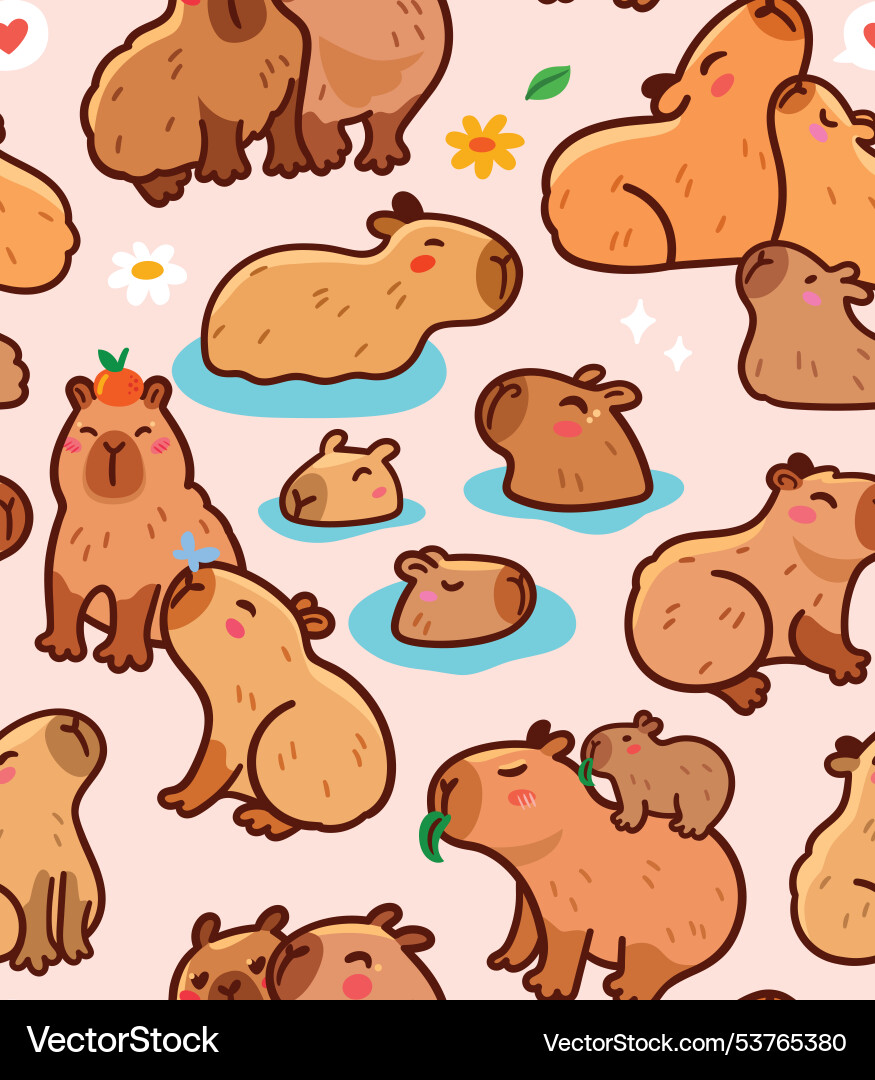 Seamless pattern capybara family characters Seamless pattern capybara family characters vector image