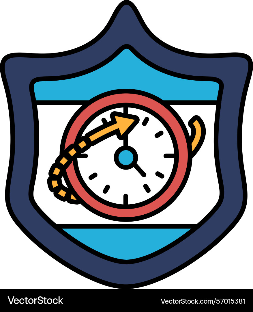 A shield with clock on it and an arrow pointing A shield with clock on it and an arrow pointing vector image