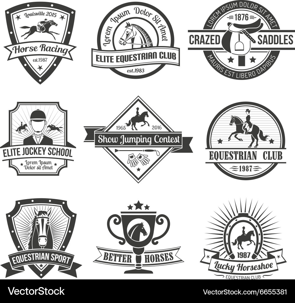 Equestrian sport emblems set Royalty Free Vector Image