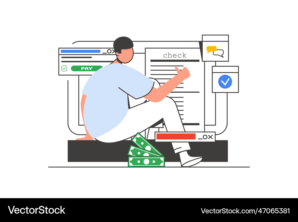 Online payment outline web concept with character Online payment outline web concept with character vector image