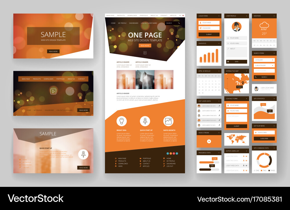 Website design template and interface elements Vector Image