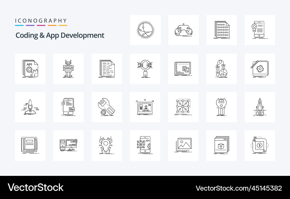 25 coding and app development line icon pack Vector Image