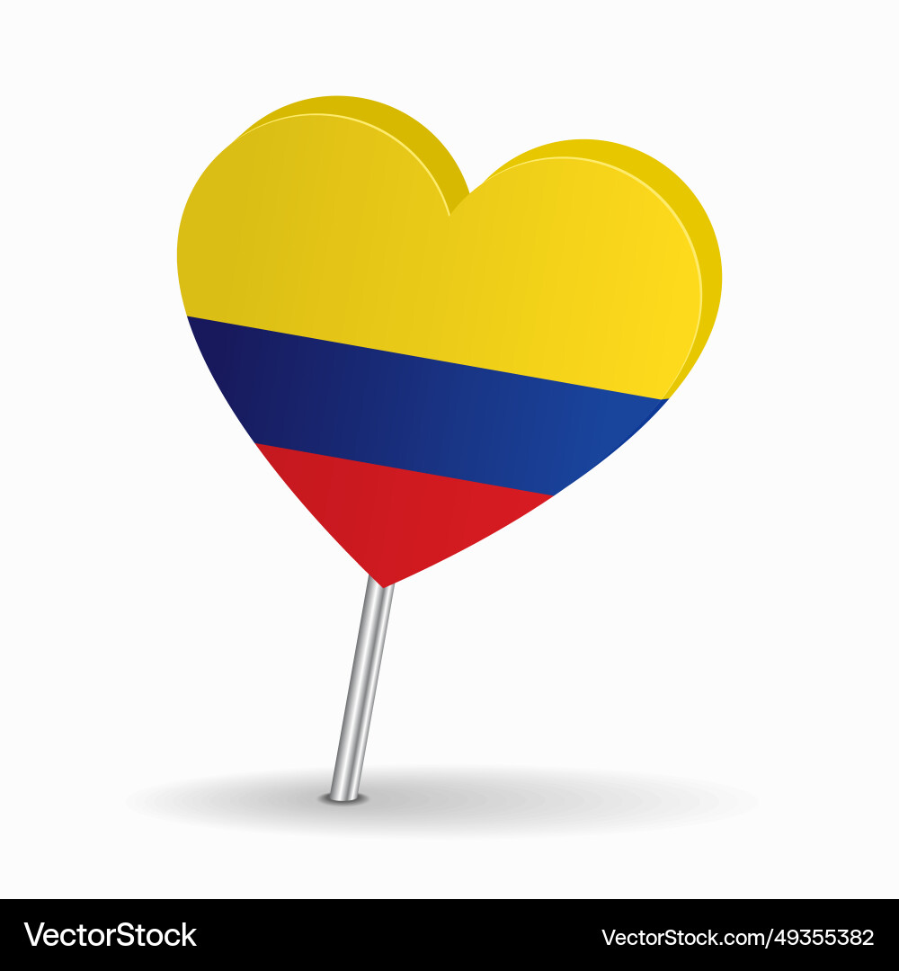 Colombian flag heart-shaped map pointer layout Colombian flag heart-shaped map pointer layout Vector Image