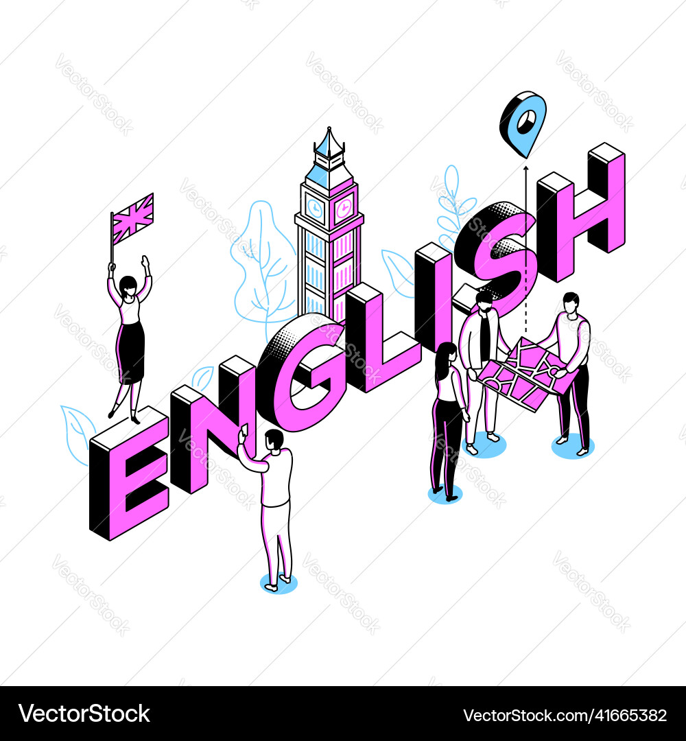 English language - modern line isometry design Vector Image