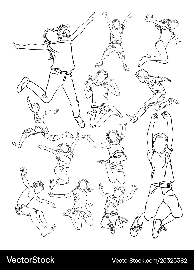 Kids Jumping Line Art vector image