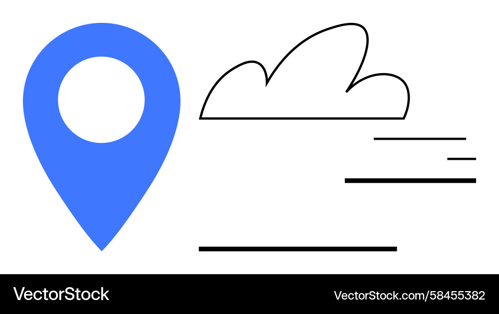 Navigation Pin with Cloud & Lines Vector Image
