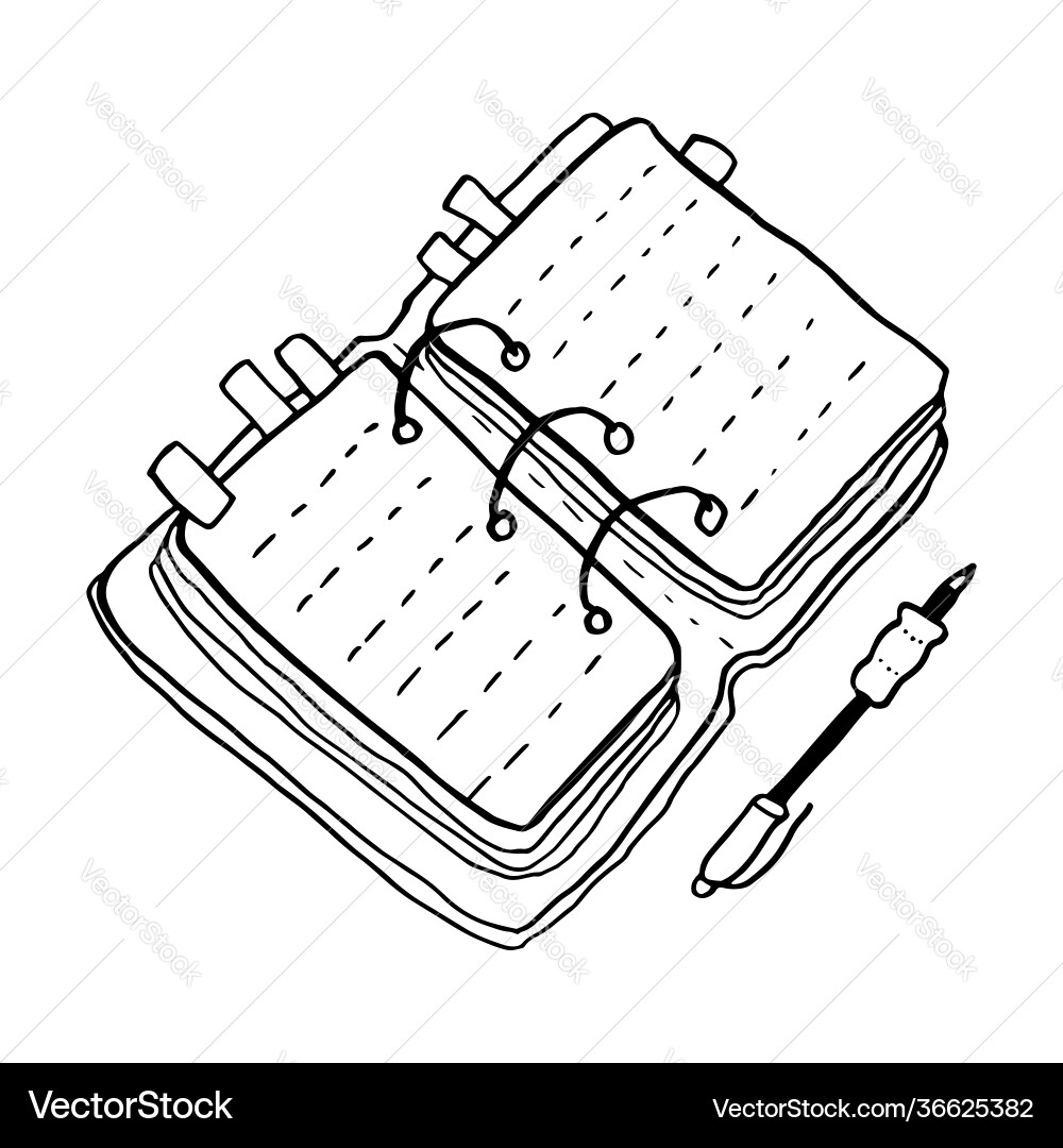 Notebook with bookmarks and pen are shown Notebook with bookmarks and pen are shown vector image