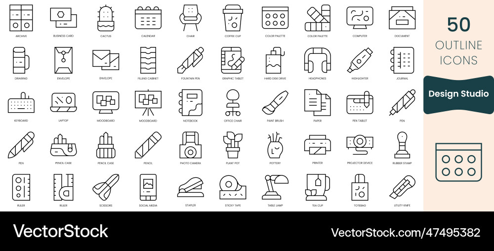 Set of design studio icons thin linear style Vector Image