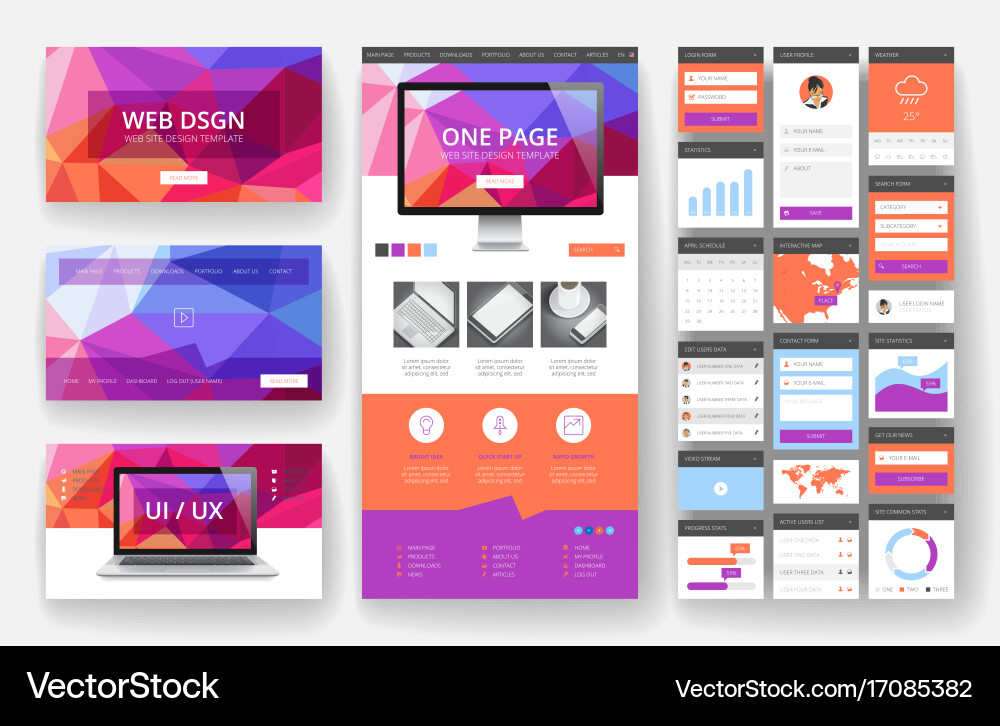Website design template and interface elements vector image
