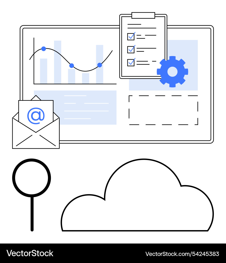 Digital workflow management concept with analytics Vector Image