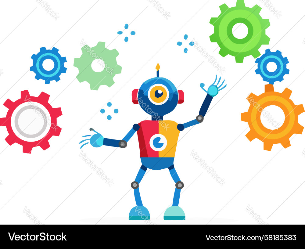 Futuristic Robot with Rotating Gears Vector Image