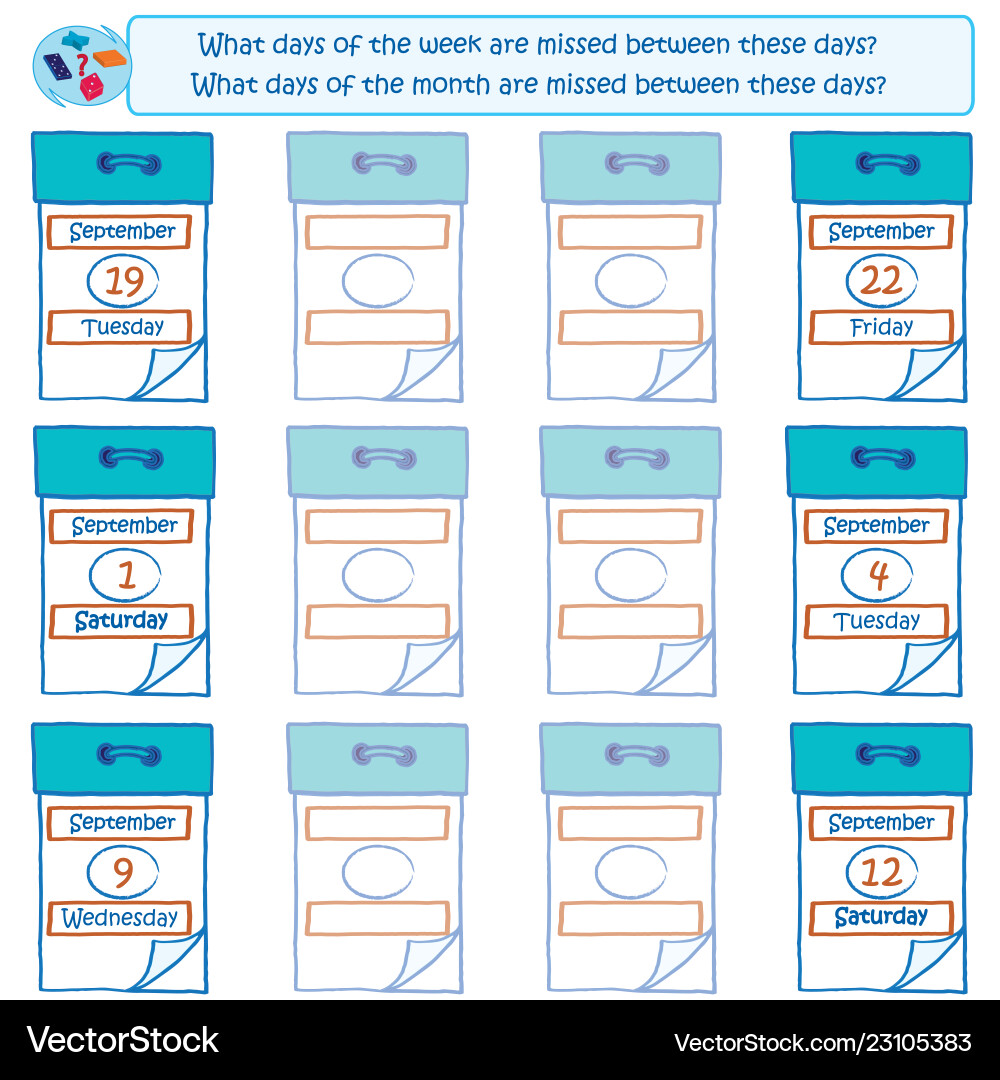 Logical task what days of the week are missed Logical task what days of the week are missed Vector Image