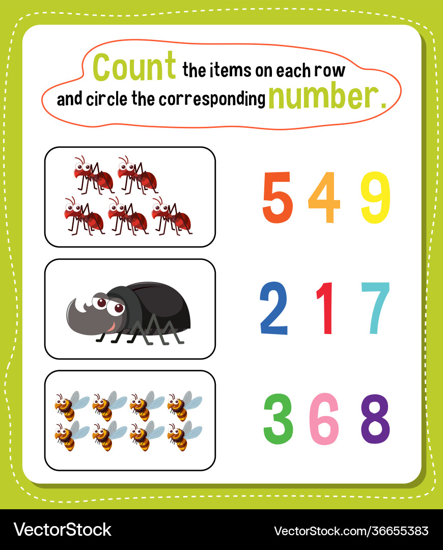 Math count number worksheet Math count number worksheet Vector Image
