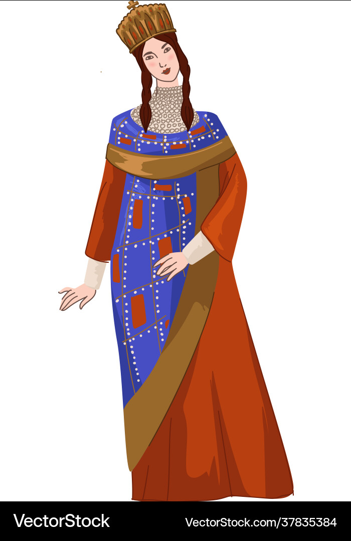 Byzantinische Frau tragen traditionelle Kleidung Kleid Byzantinische Frau tragen traditionelle Kleidung Kleid vektorbild
