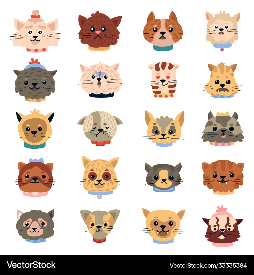 Cats emotions cute funny kitten faces pets Cats emotions cute funny kitten faces pets vector image