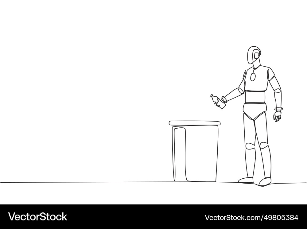 Continuous one line drawing robot throw used Vector Image