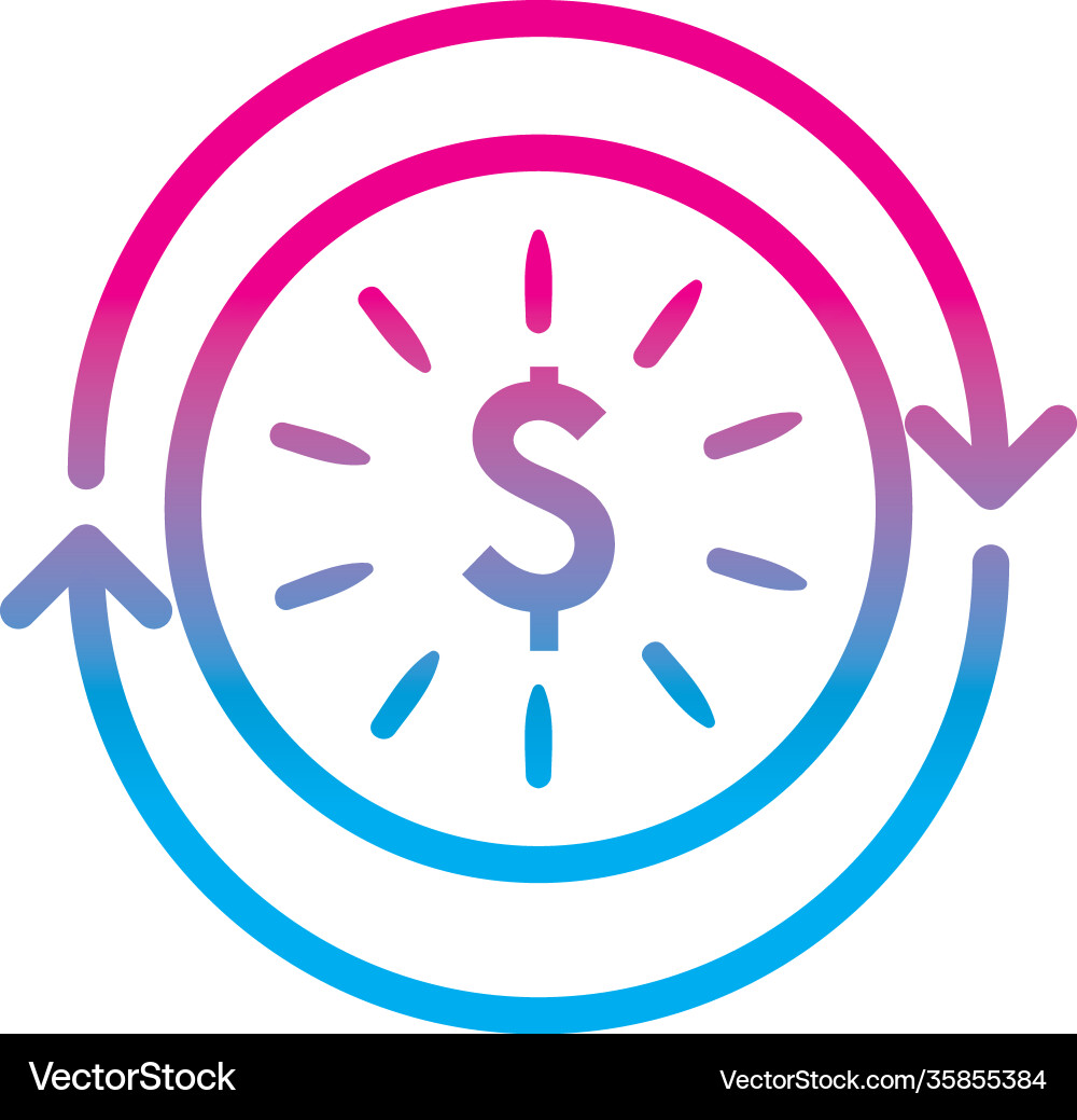 Dollar coin with repeat arrows gradient style icon Vector Image
